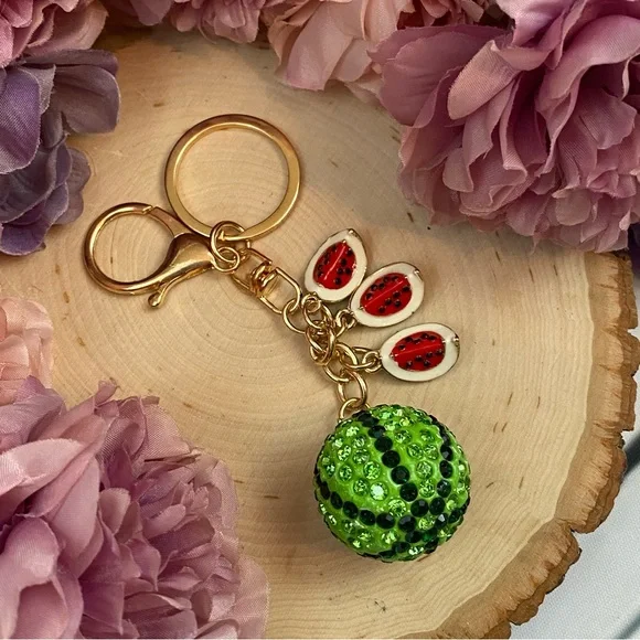 Crystal Watermelon & Watermelon Slice Charms Keychain - Picture 7 of 14